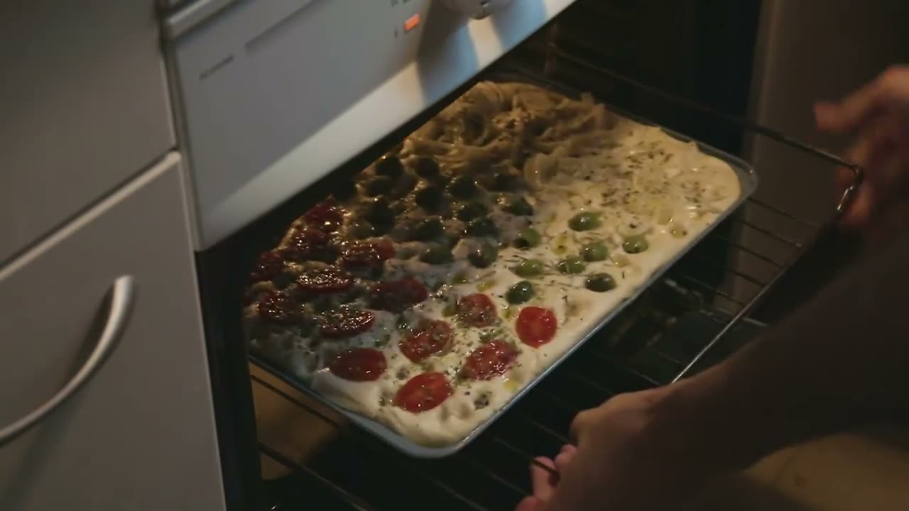 La focaccia en el horno