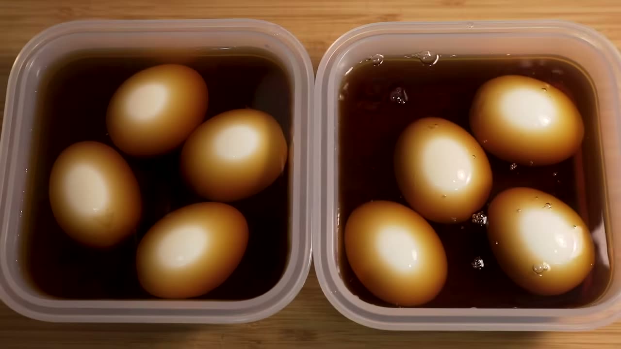 Los huevos en el líquido de curado